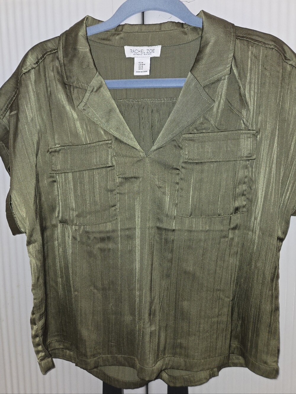 Rachel Zoe Olive Utility Short Sleeve Blouse